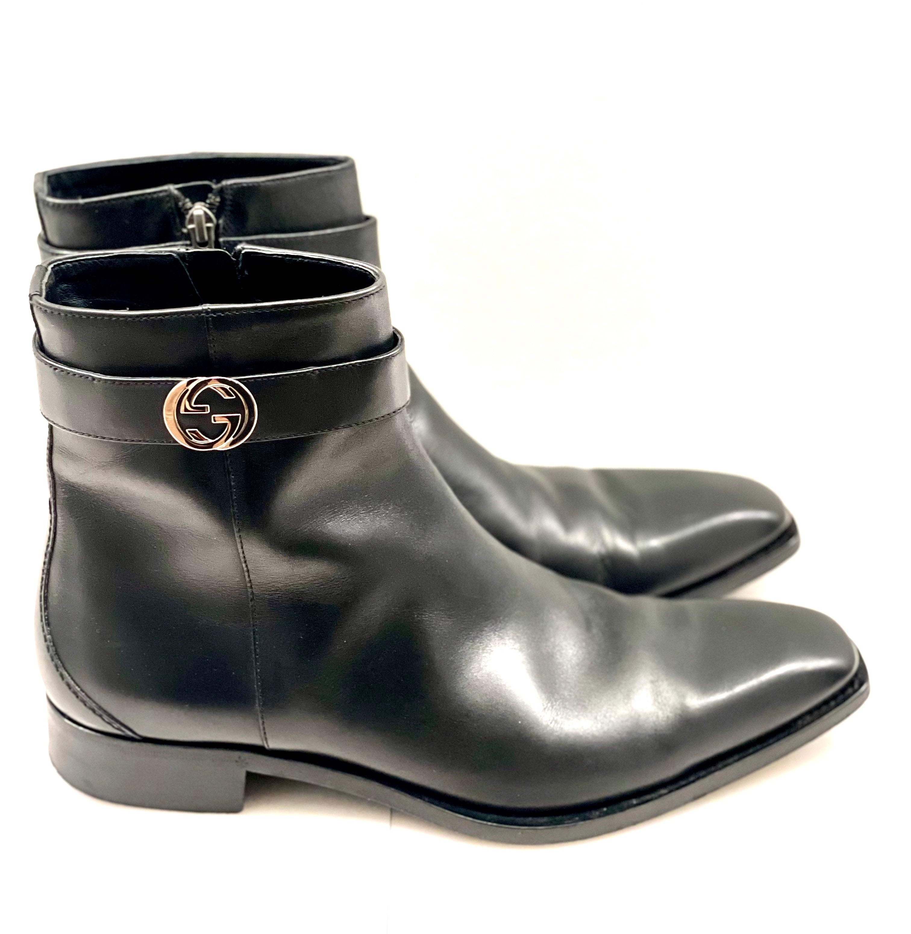 GUCCI INTERLOCKING GG LEATHER ANKLE BOOTS