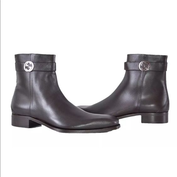 GUCCI INTERLOCKING GG LEATHER ANKLE BOOTS