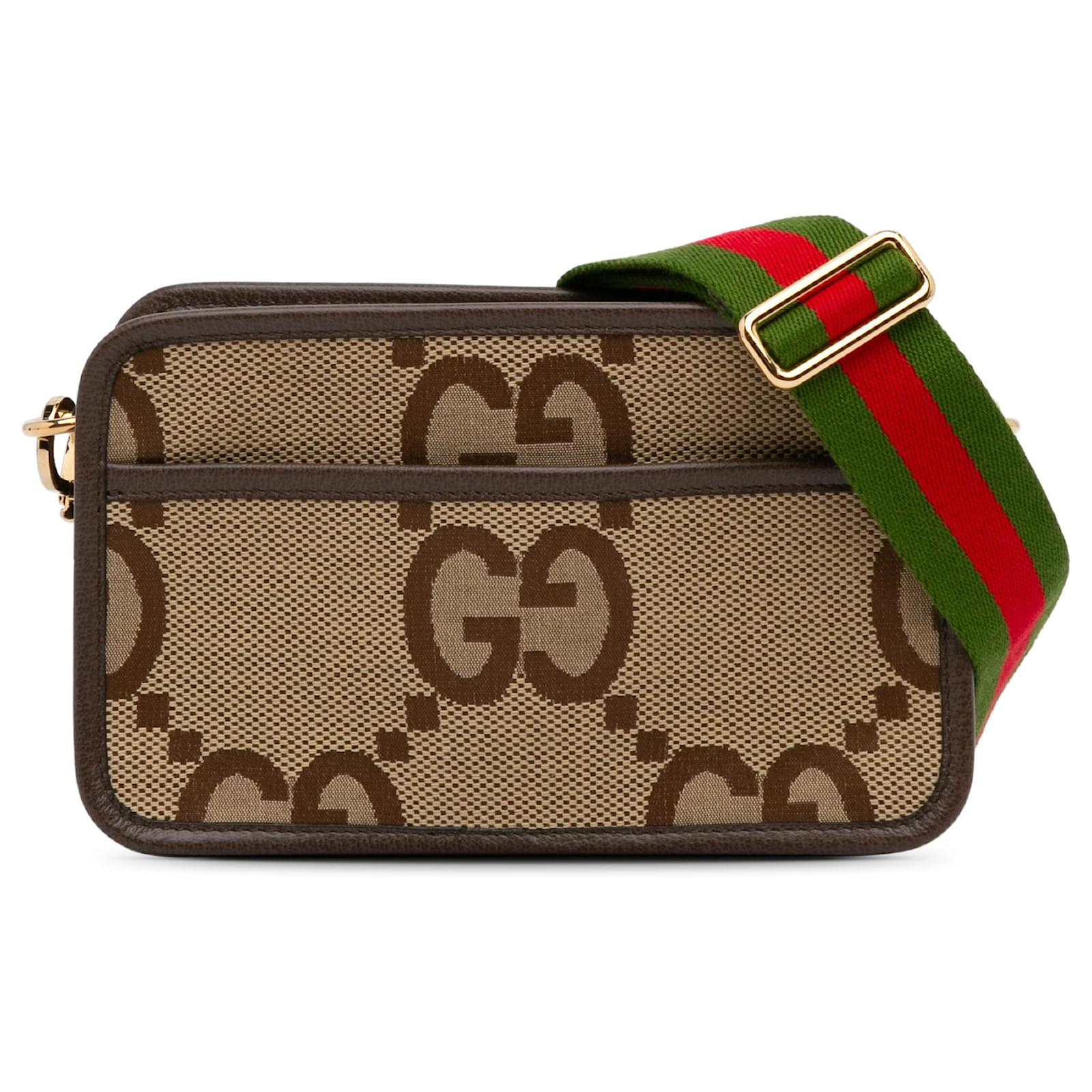 GUCCI JUMBO GG CANVAS & LEATHER MINI CAMERA CROSSBODY BAG