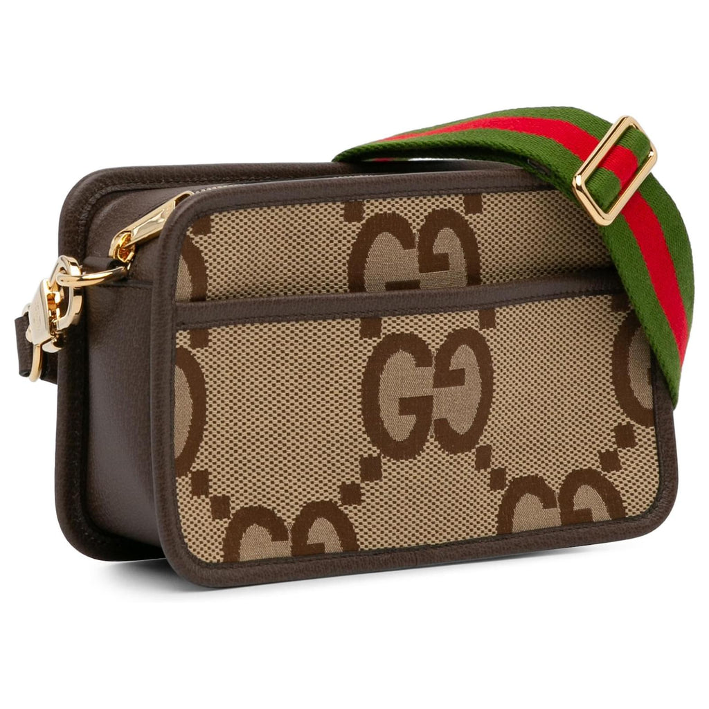GUCCI JUMBO GG CANVAS & LEATHER MINI CAMERA CROSSBODY BAG