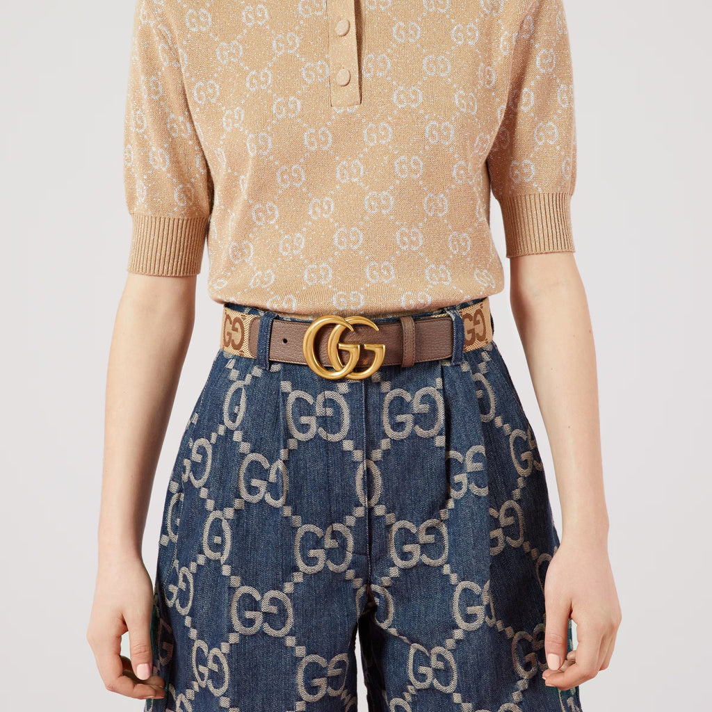 GUCCI JUMBO GG MARMONT LEATHER TRIM BELT