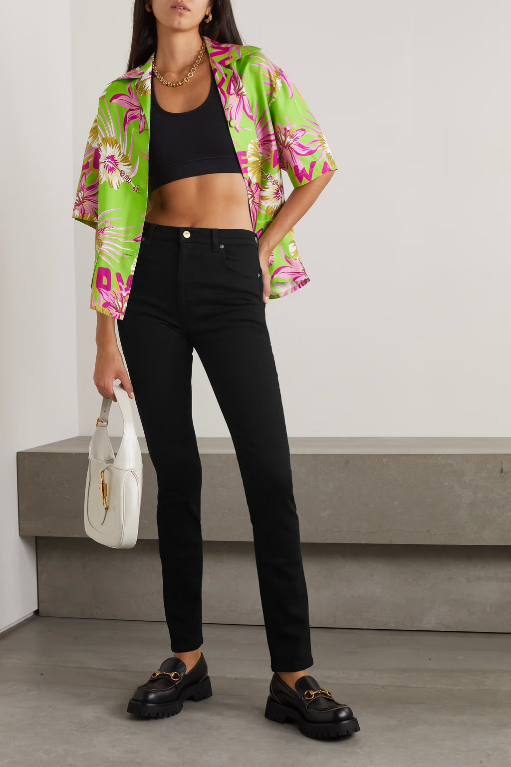 GUCCI LEATHER EMBELLISHED SKINNY JEANS