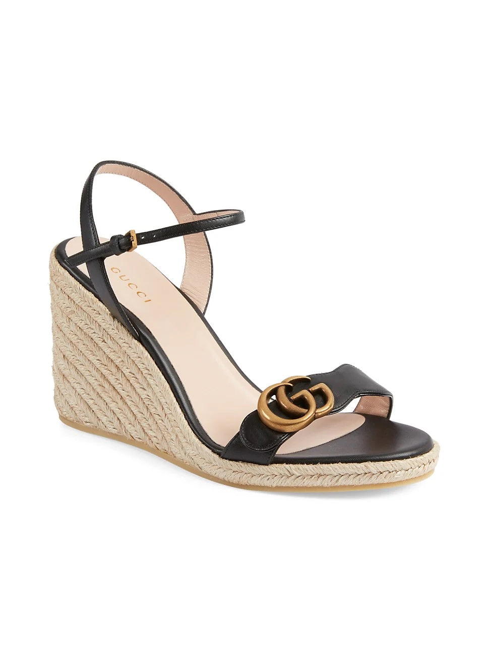 GUCCI LEATHER WEDGE ESPADRILLE SANDALS