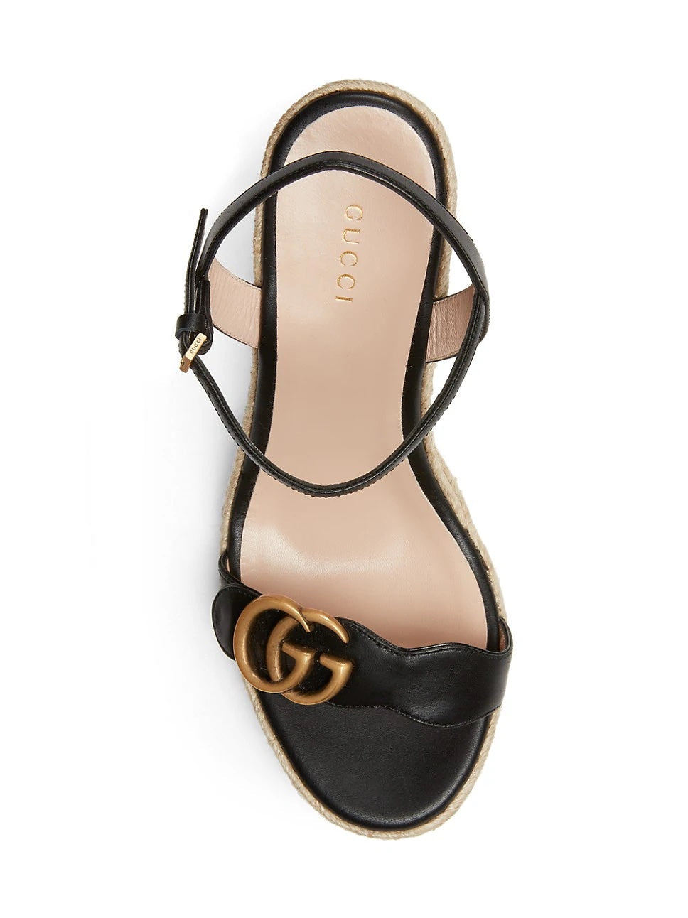 GUCCI LEATHER WEDGE ESPADRILLE SANDALS