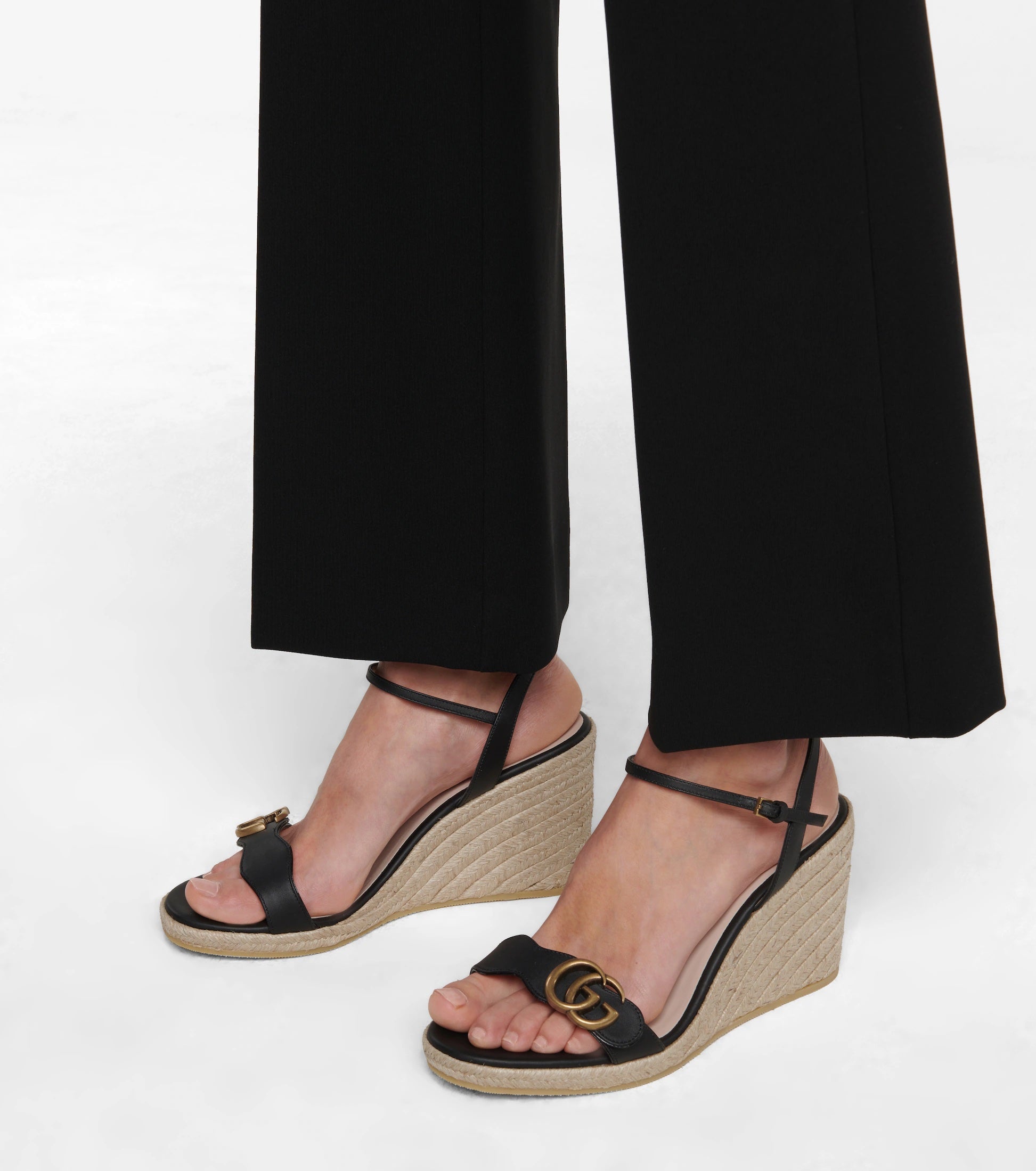 GUCCI LEATHER WEDGE ESPADRILLE SANDALS