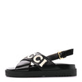 GUCCI LOGO APPLIQUE CROSSOVER CALFSKIN LEATHER SLINGBACK SANDALS