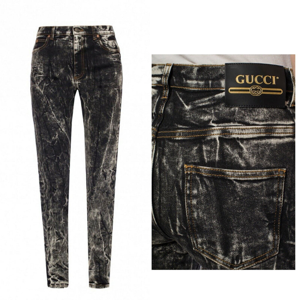 GUCCI DISTRESSED MARBLE WASH SKINNY JEANS