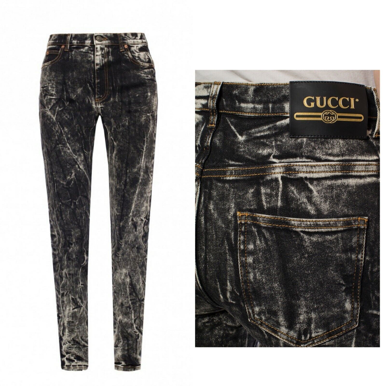 GUCCI DISTRESSED MARBLE WASH SKINNY JEANS