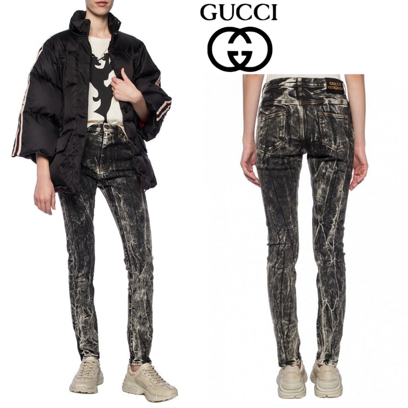 GUCCI DISTRESSED MARBLE WASH SKINNY JEANS