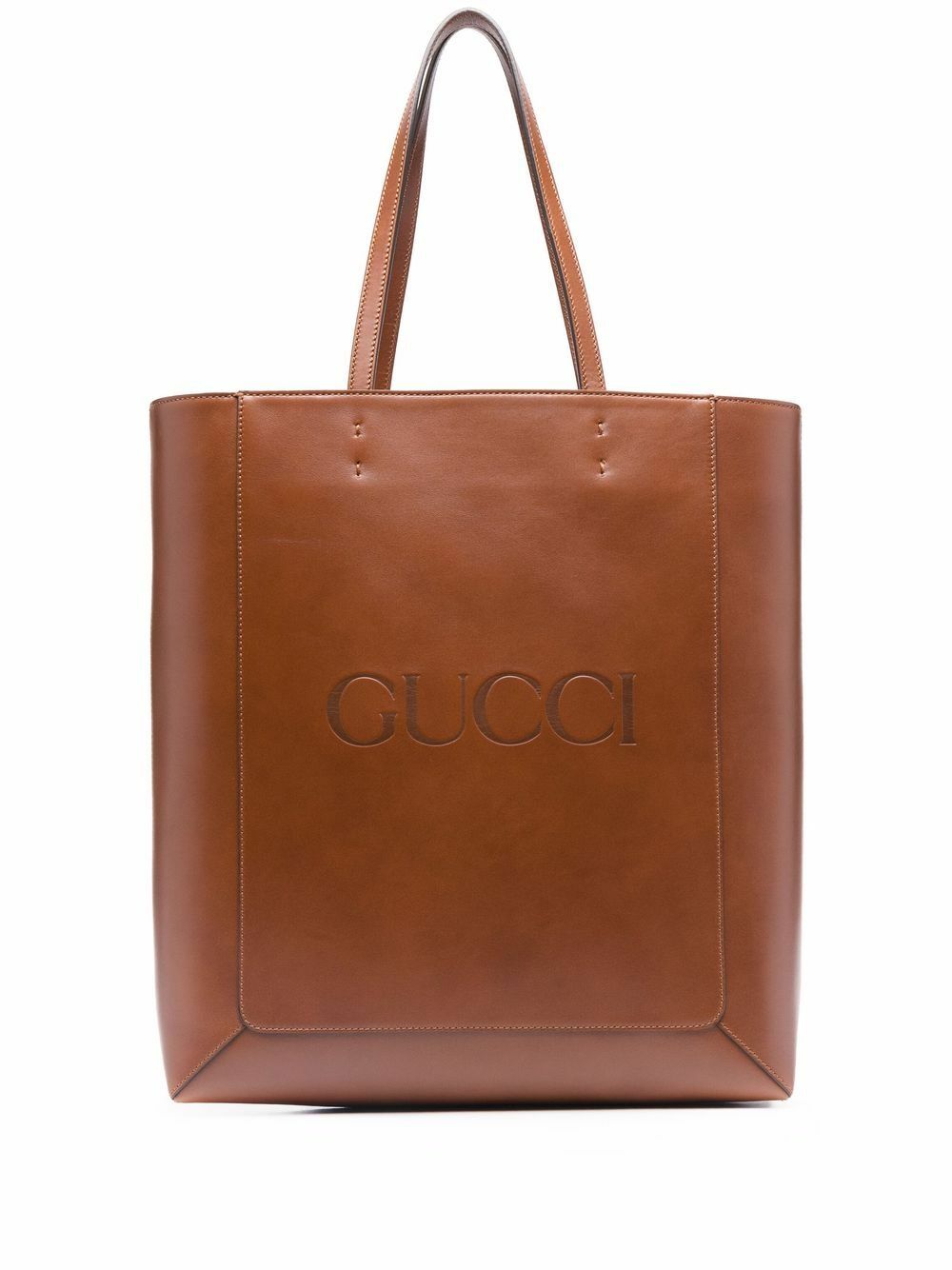 GUCCI LOGO EMBOSSED CALFSKIN LEATHER SHOPPER TOTE BAG