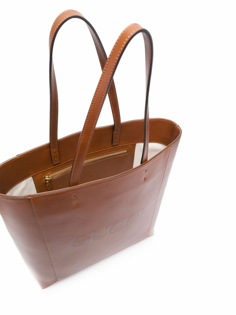 GUCCI LOGO EMBOSSED CALFSKIN LEATHER SHOPPER TOTE BAG