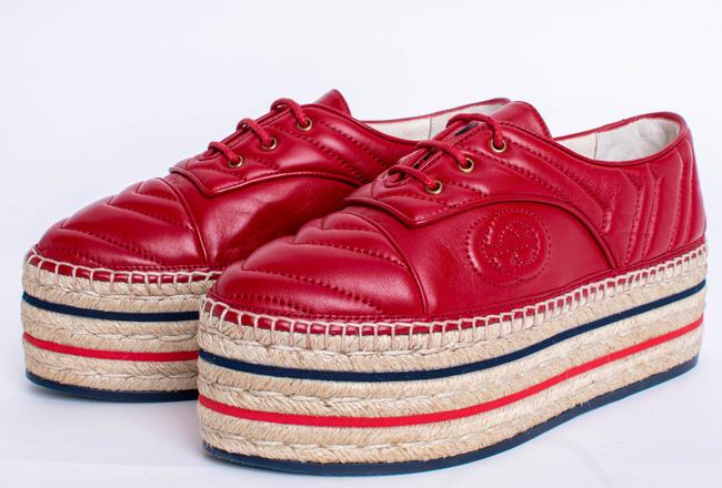 GUCCI NAPPA LEATHER LOGO ESPADRILLES PLATFORM SHOES