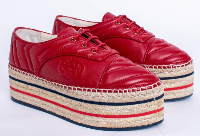 GUCCI NAPPA LEATHER LOGO ESPADRILLES PLATFORM SHOES