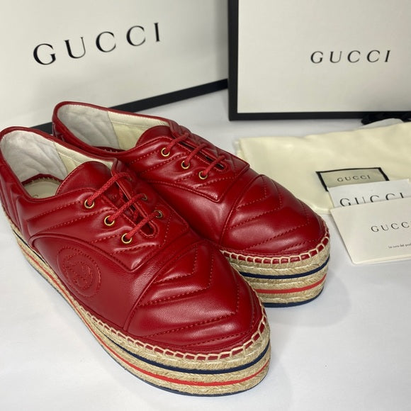 GUCCI NAPPA LEATHER LOGO ESPADRILLES PLATFORM SHOES