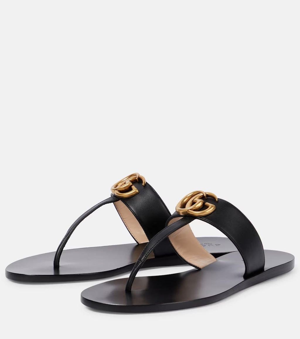 GUCCI GG MARMONT CALFSKIN LEATHER THONG SLIDES