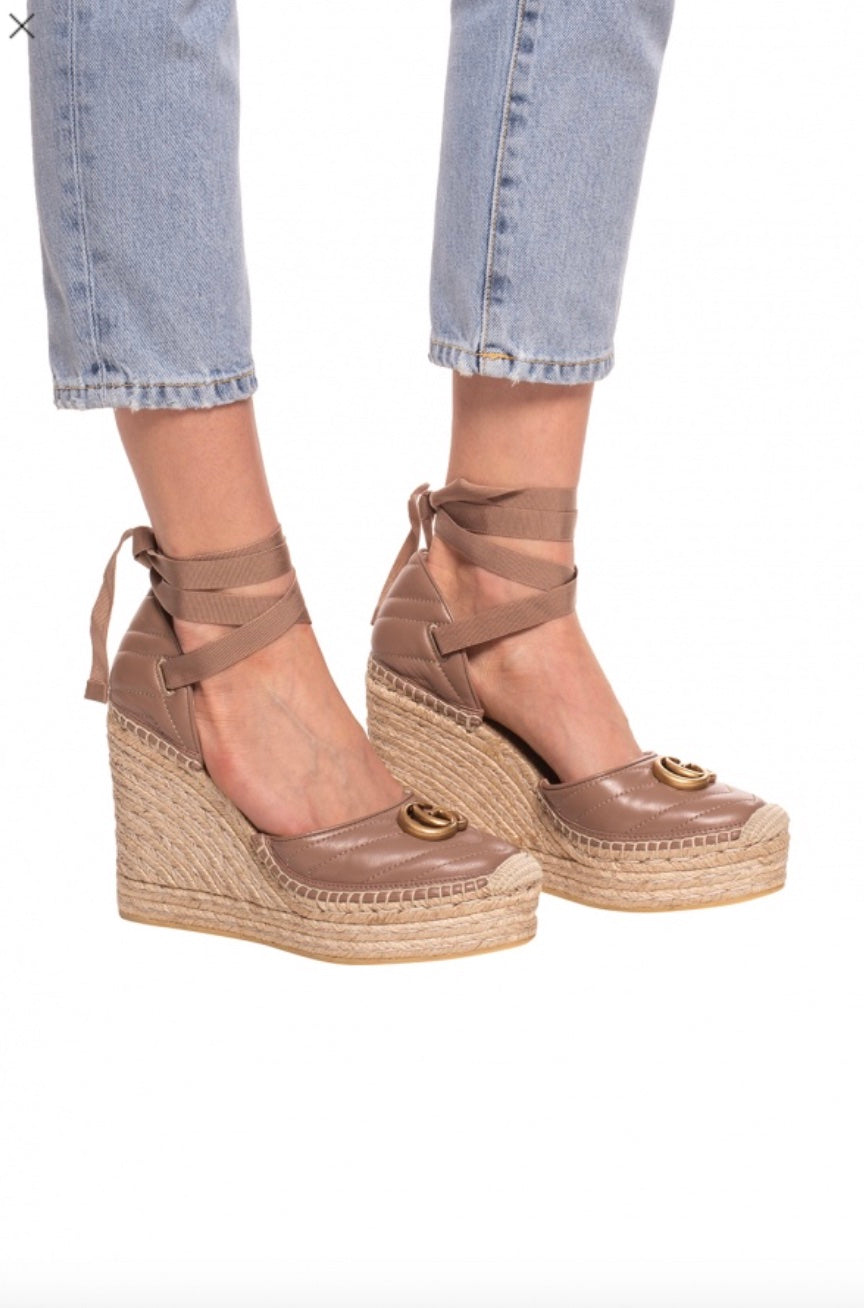 GUCCI MATELASSE LEATHER PLATFORM ESPADRILLES