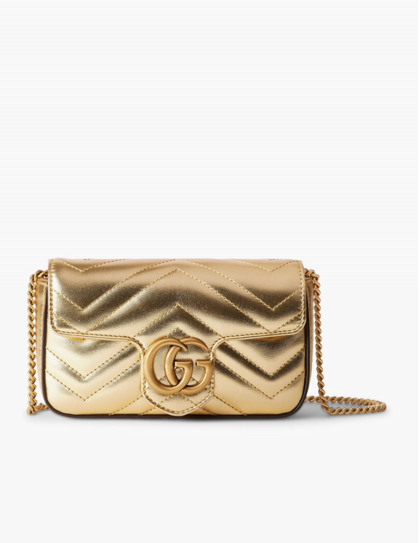 GUCCI METALLIC CALFSKIN GG MARMONT SUPER MINI CROSSBODY BAG