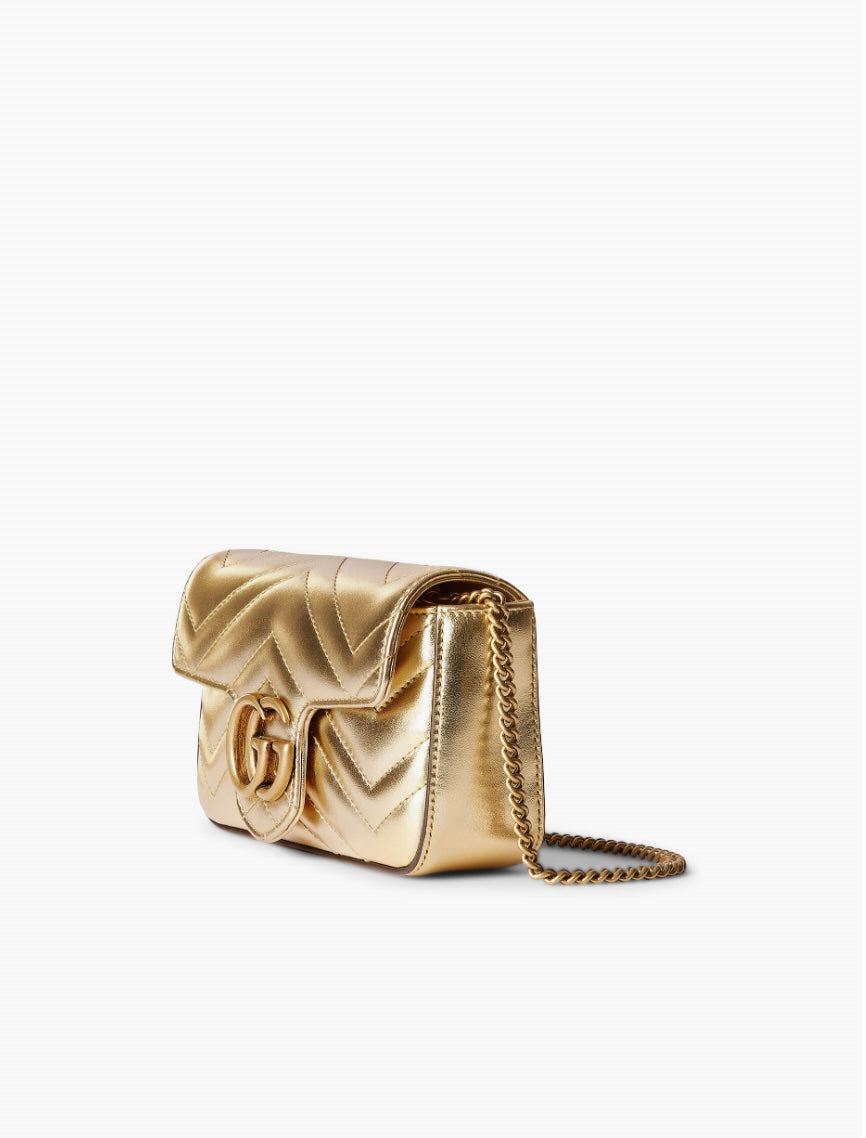 GUCCI METALLIC CALFSKIN GG MARMONT SUPER MINI CROSSBODY BAG