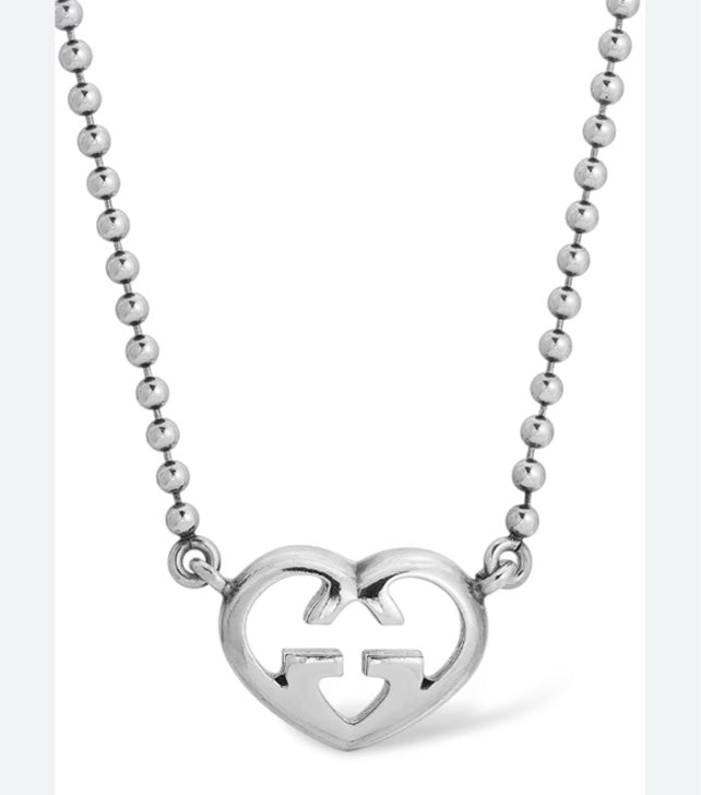 GUCCI STERLING SILVER BRITT HEART PENDANT NECKLACE