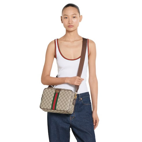 GUCCI OPHIDIA GG SUPREME WEB CANVAS MEDIUM SHOULDER BAG