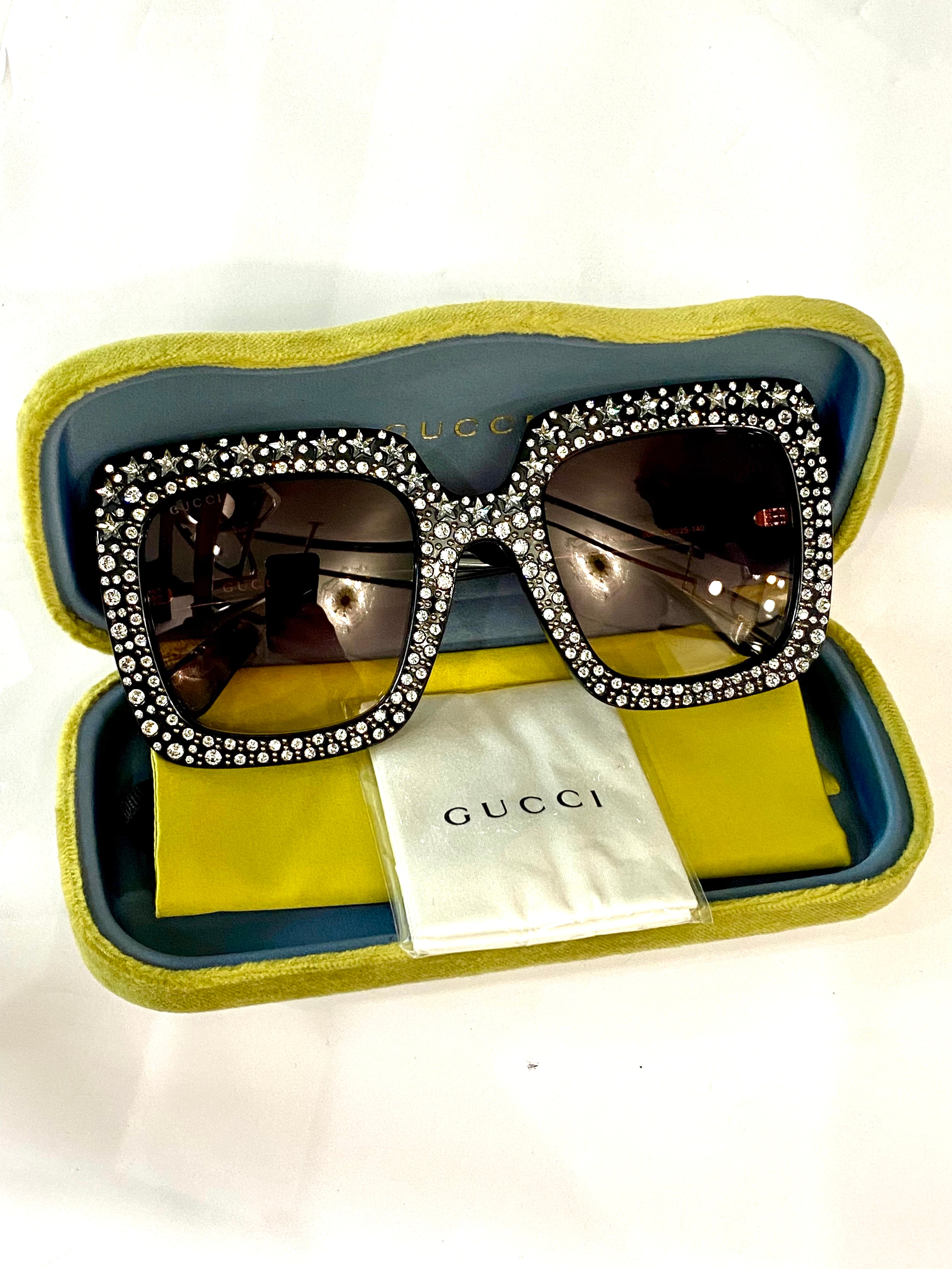GUCCI OVERSIZED GG0148S 005 CRYSTAL SUNGLASSES