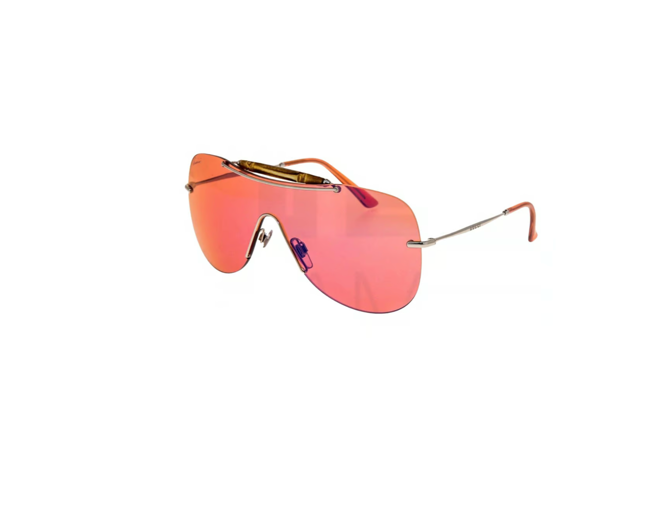 GUCCI PALLADIUM PINK BAMBOO MIRRORED SUNGLASSES