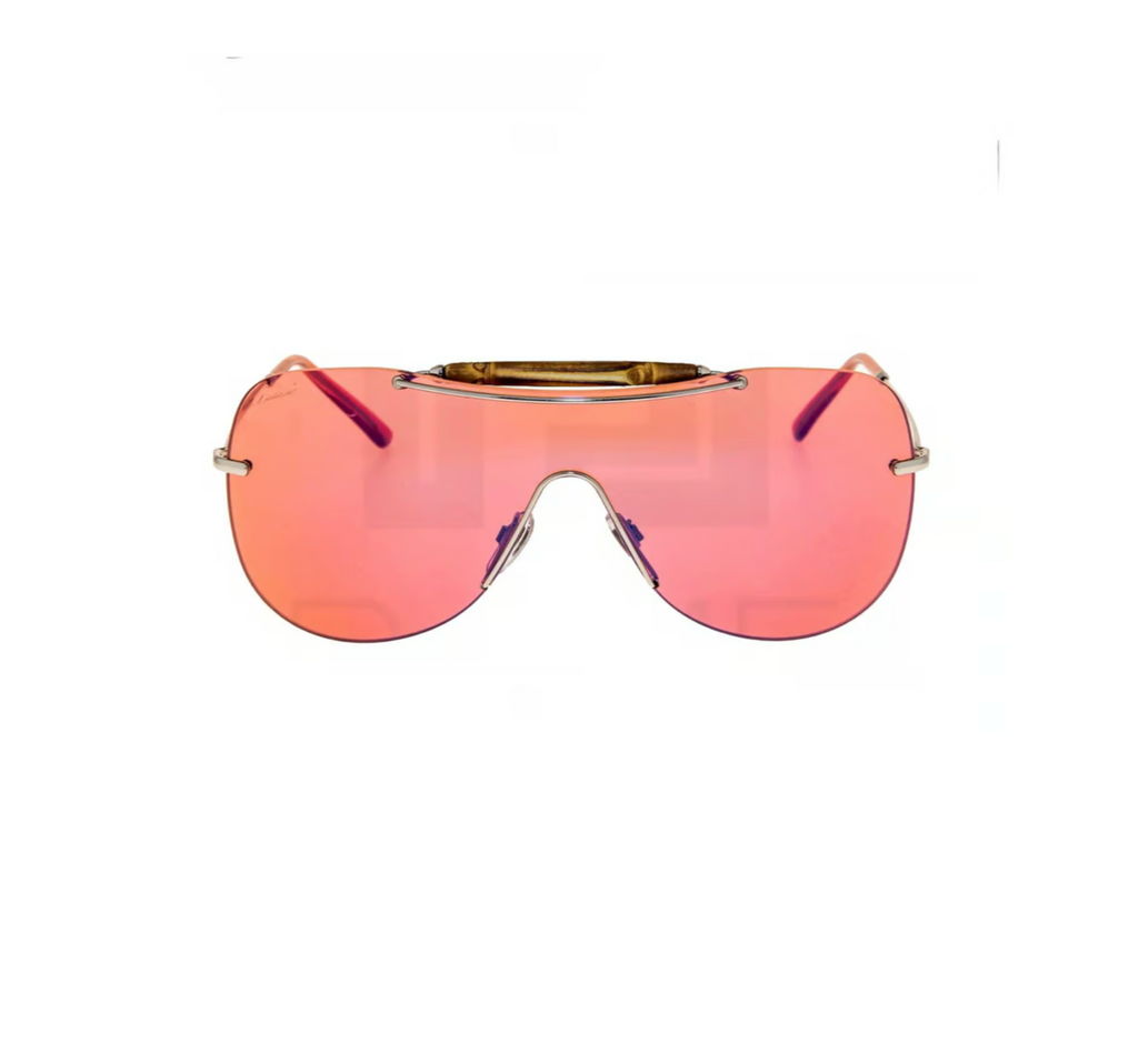 GUCCI PALLADIUM PINK BAMBOO MIRRORED SUNGLASSES