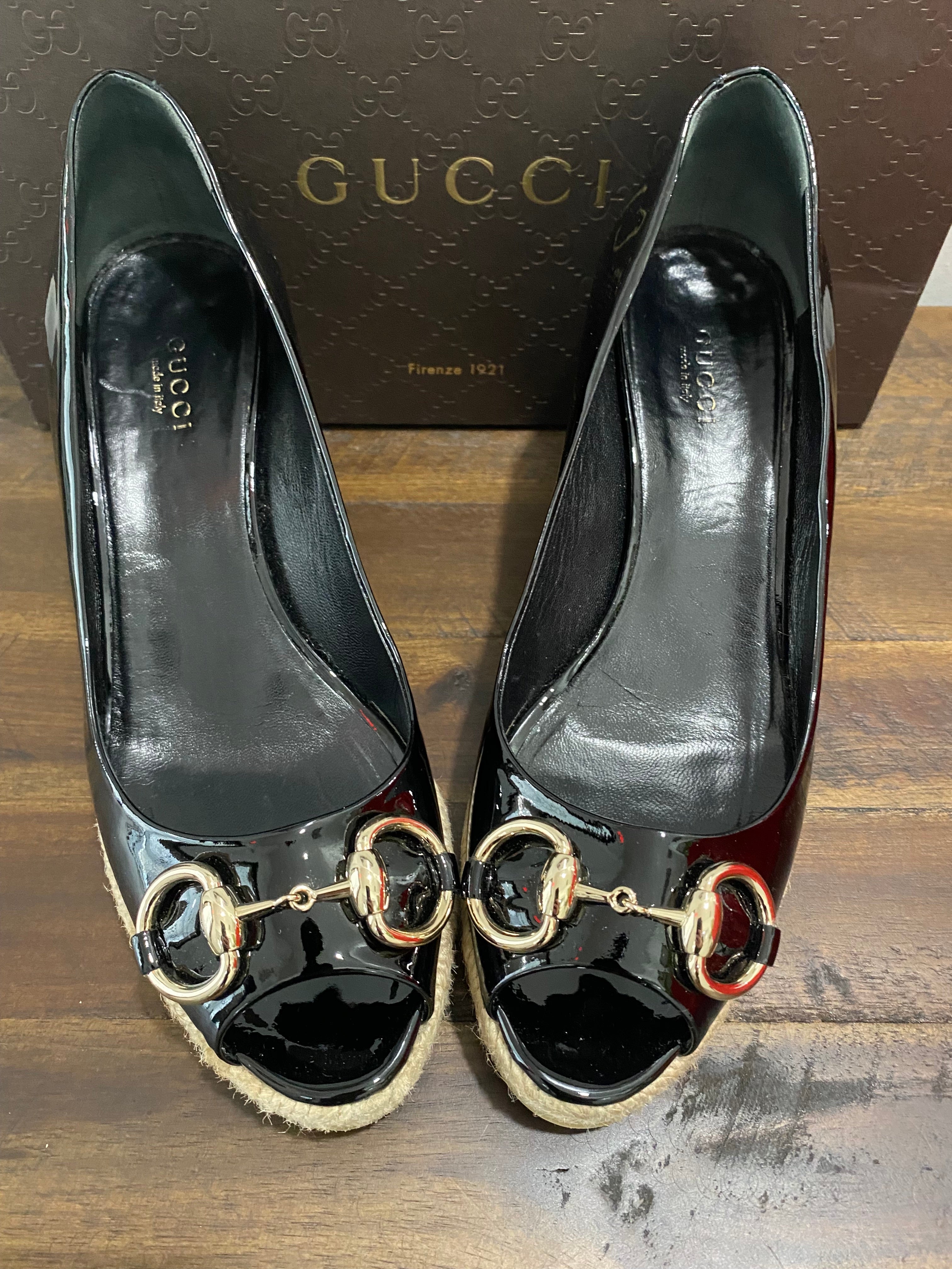 GUCCI HORSEBIT ACCENT WEDGE HEEL ESPADRILLES