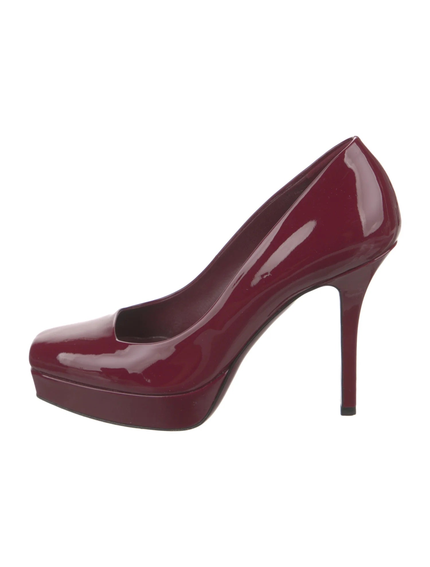GUCCI PATENT LEATHER TILE SQUARE TOE PLATFORM PUMPS