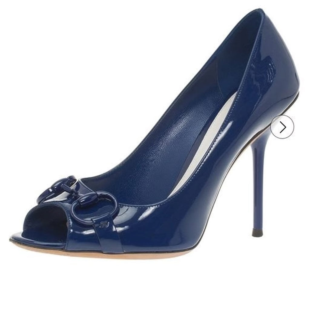 GUCCI HORSEBIT PATENT PEEP TOE PUMPS