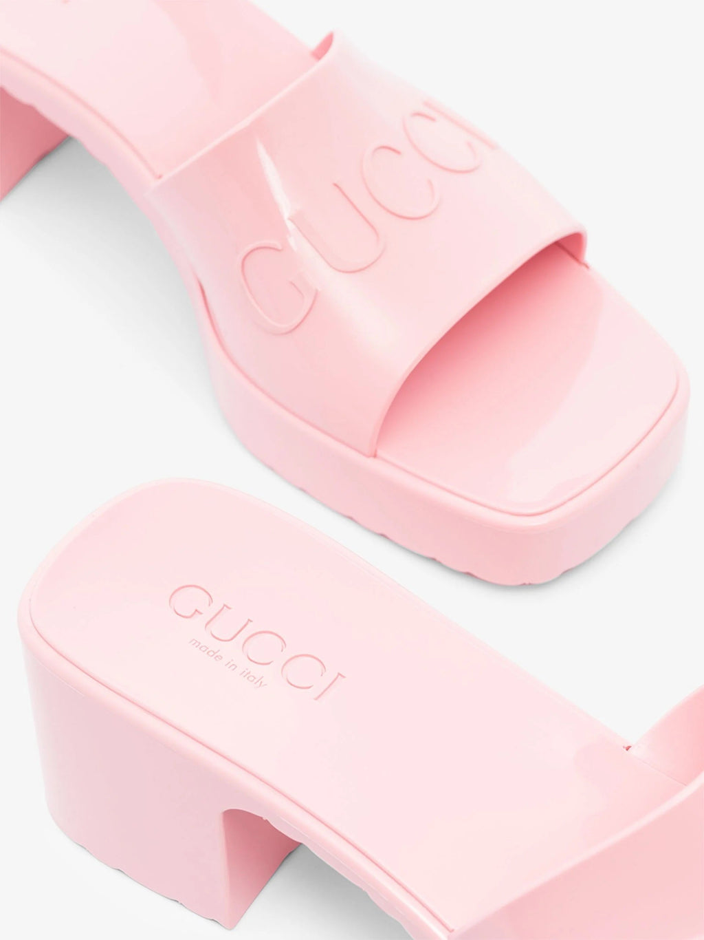 GUCCI PINK 60 EMBOSSED LOGO SLIDE SANDALS