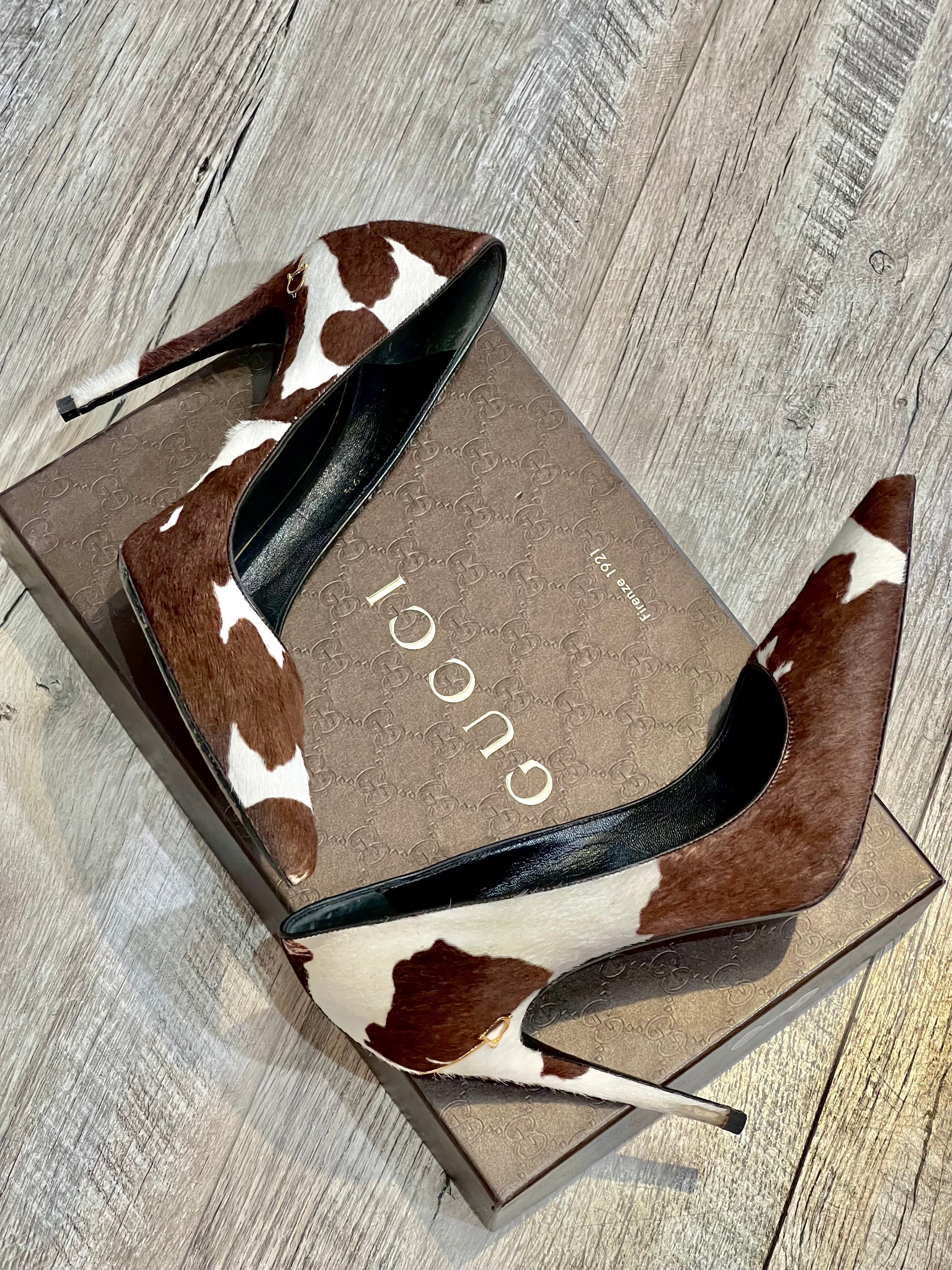 GUCCI POINTED TOE PONY HAIR PUMPS