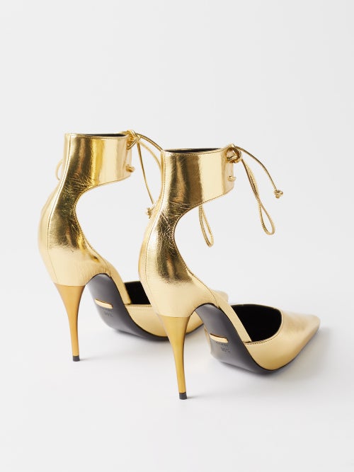 GUCCI PRISCILLA 105 METALLIC LEATHER PUMPS
