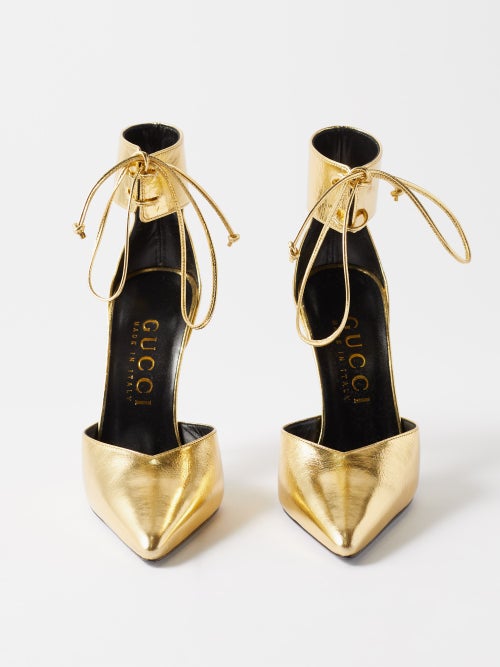 GUCCI PRISCILLA 105 METALLIC LEATHER PUMPS