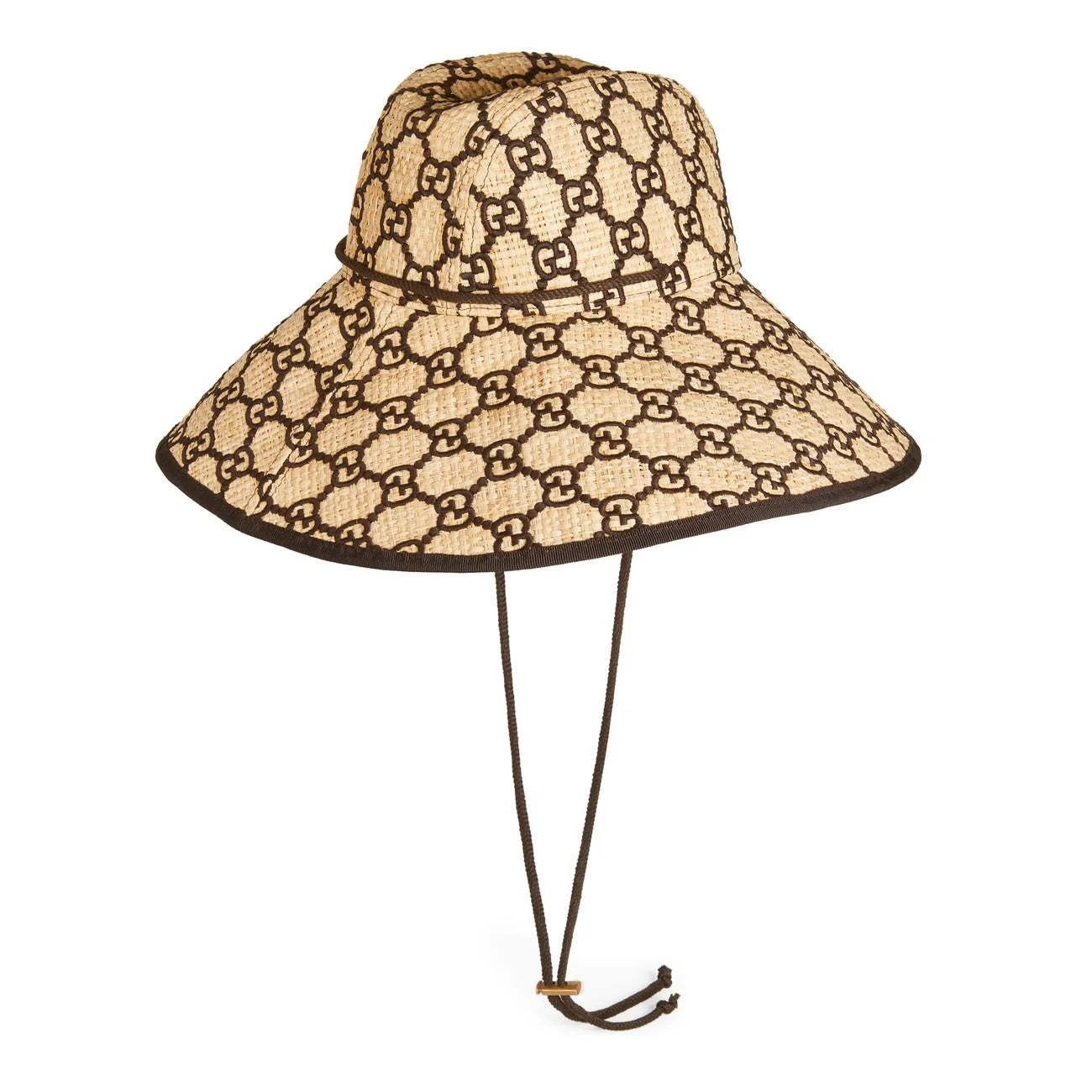 GUCCI RAFFIA ELAPHE GG MONOGRAM EMBROIDERED WIDE BRIM HAT