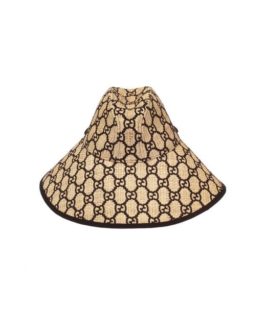 GUCCI RAFFIA ELAPHE GG MONOGRAM EMBROIDERED WIDE BRIM HAT