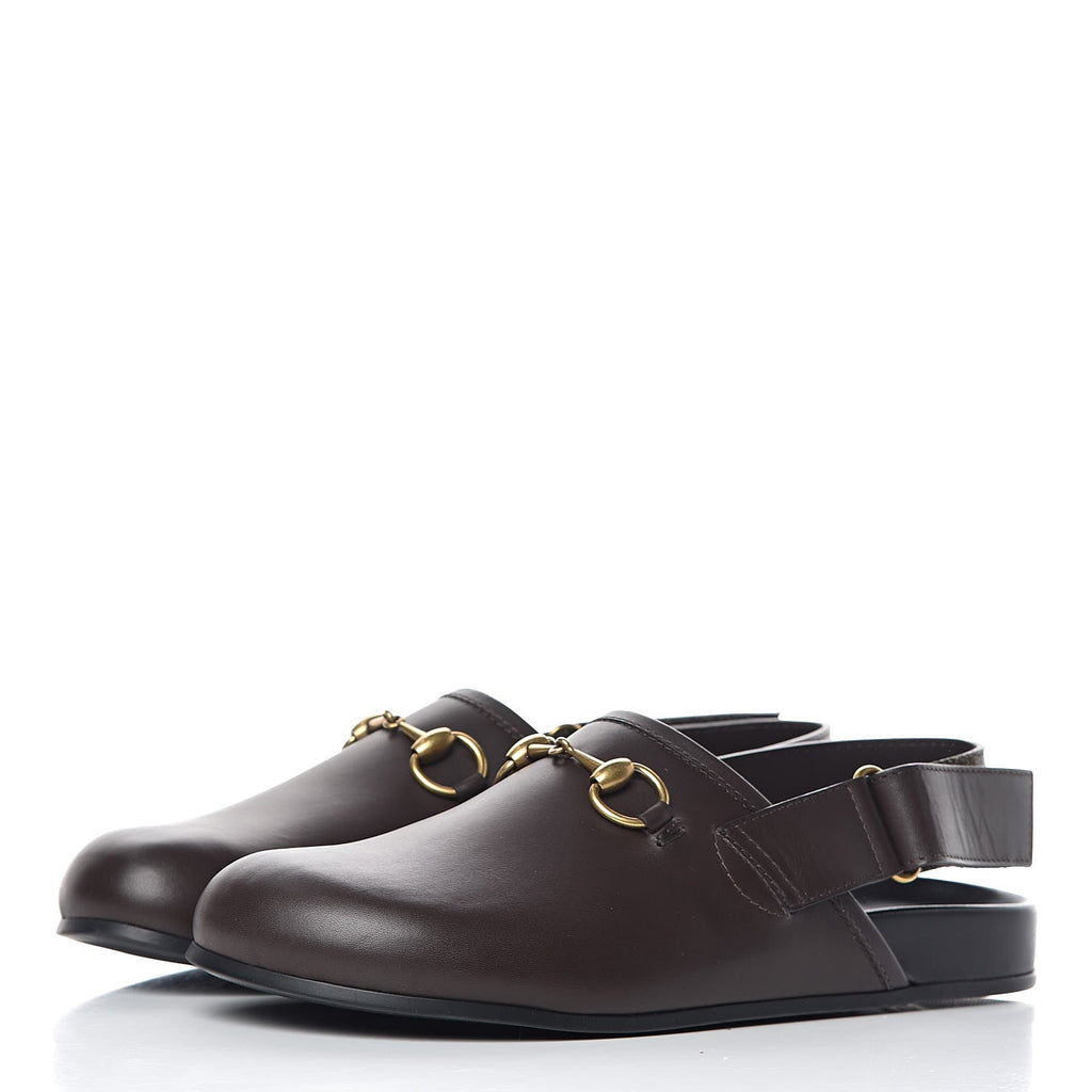 GUCCI MEN'S RIVER LEATHER HORSEBIT SLINGBACK SLIDES