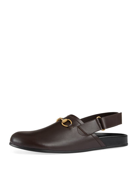GUCCI MEN'S RIVER LEATHER HORSEBIT SLINGBACK SLIDES