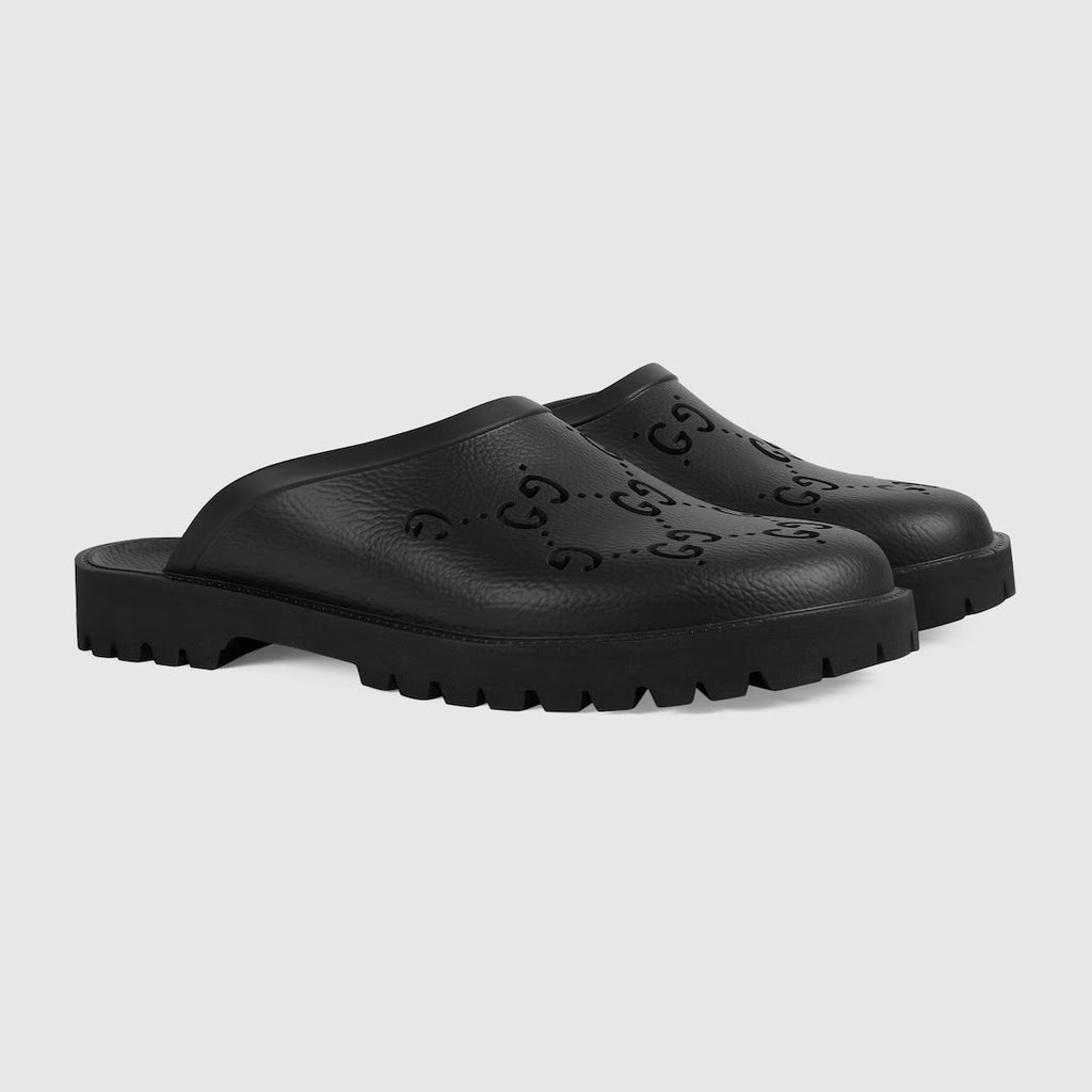 GUCCI GG MONOGRAM PERFORATED RUBBER MEN'S SLIDES