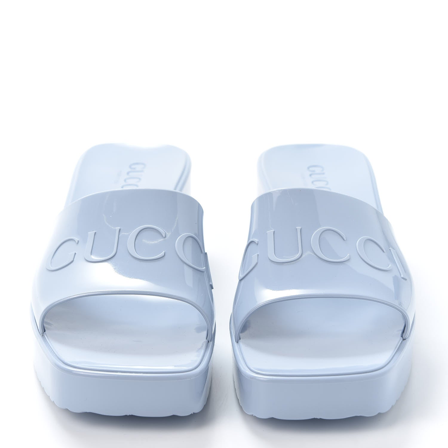 GUCCI LIGHT BLUE RUBBER PLATFORM SANDALS