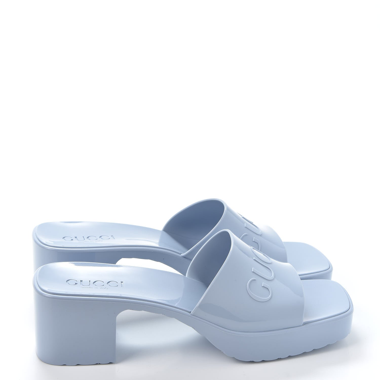 GUCCI LIGHT BLUE RUBBER PLATFORM SANDALS