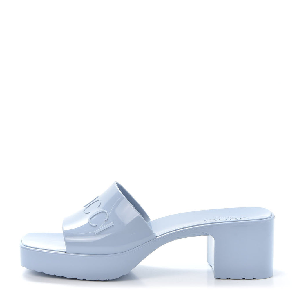GUCCI LIGHT BLUE RUBBER PLATFORM SANDALS
