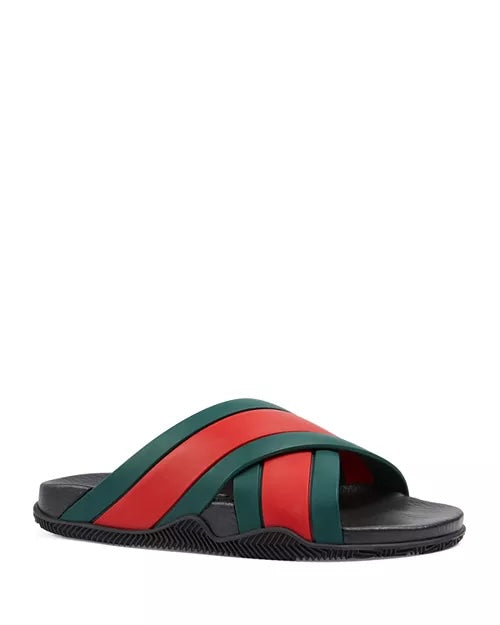 GUCCI RUBBER WEB CRISS CROSS SLIDE SANDALS