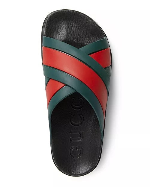 GUCCI RUBBER WEB CRISS CROSS SLIDE SANDALS