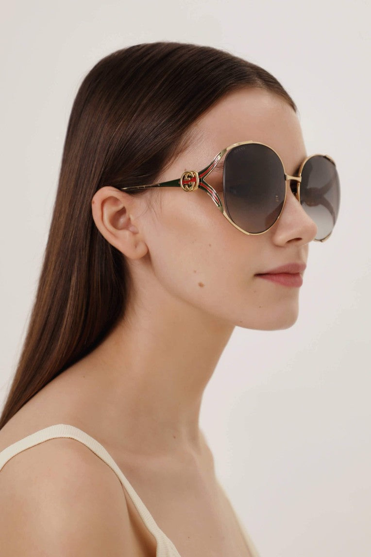GUCCI ROUND 63MM GOLD FRAME GRADIENT SUNGLASSES 0225S