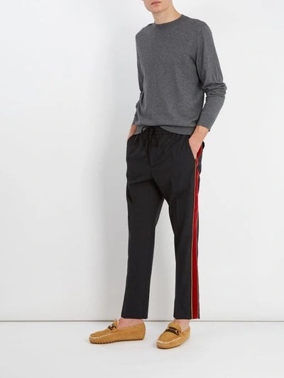 GUCCI HORSEBIT WEB SHEARLING DRIVER LOAFERS