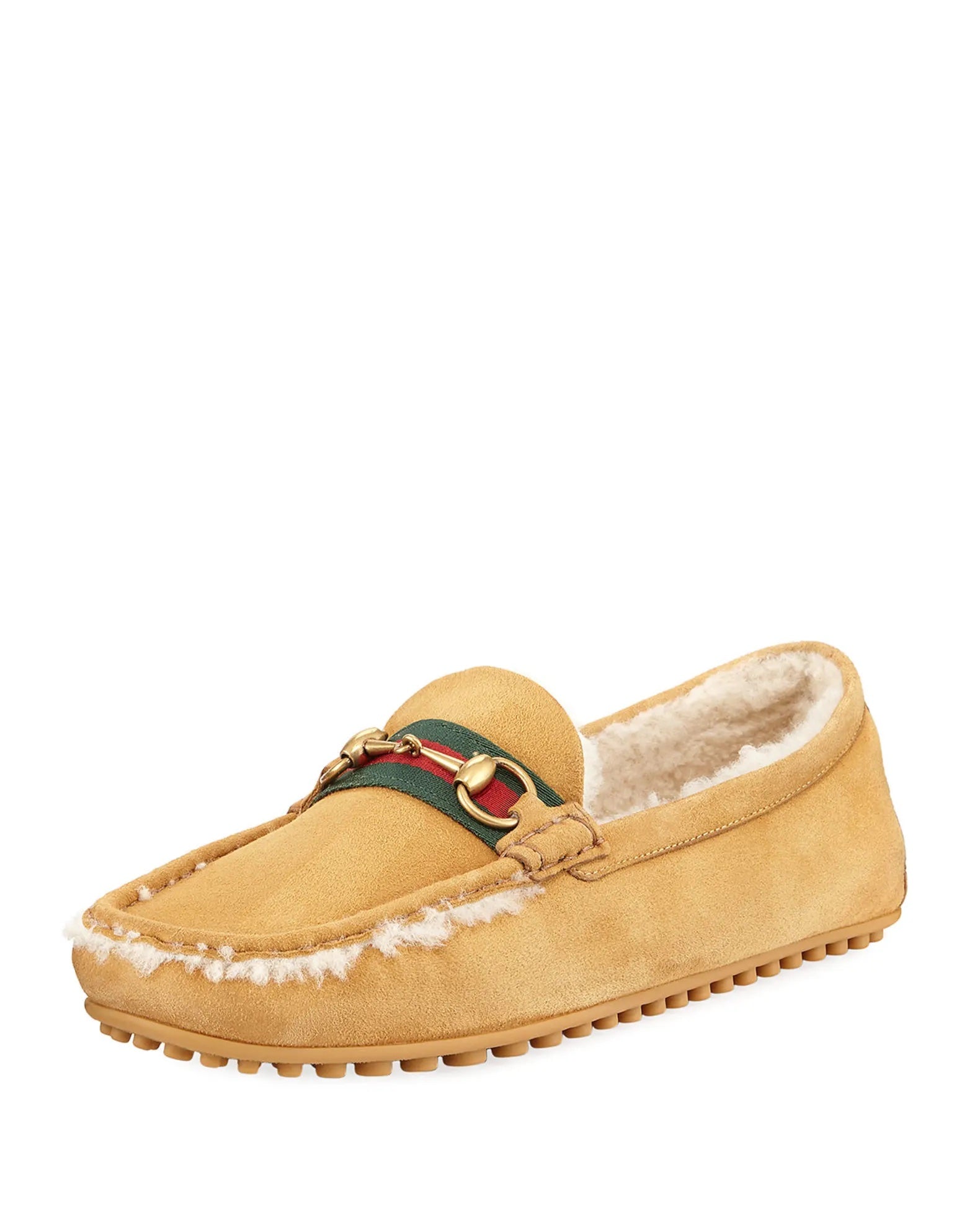 GUCCI HORSEBIT WEB SHEARLING DRIVER LOAFERS