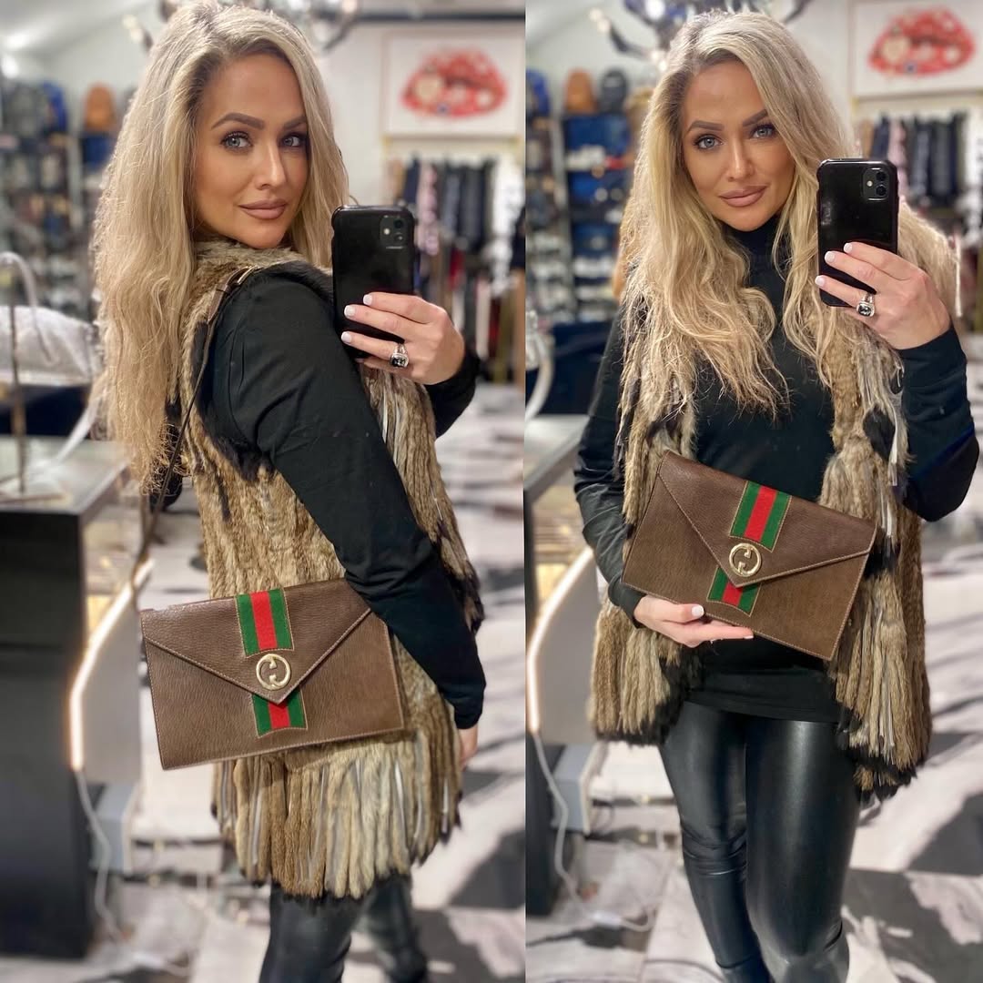 GUCCI SHERRY LINE GG INTERLOCKING WEB LEATHER SHOULDER BAG