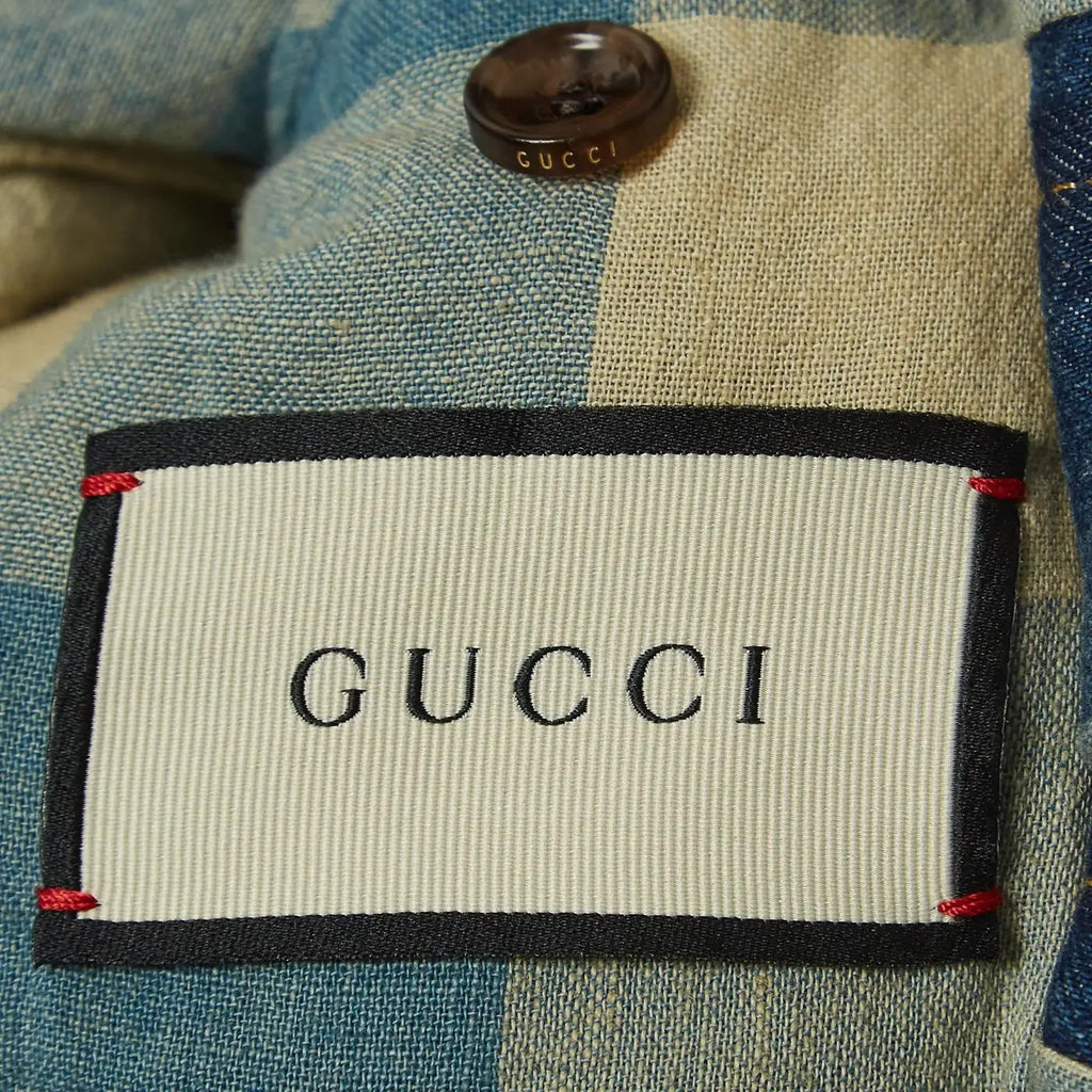 GUCCI TATAN & GINGHAM SHUNGA PEARL EMBROIDERED DENIM JACKET