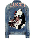 GUCCI TATAN & GINGHAM SHUNGA PEARL EMBROIDERED DENIM JACKET